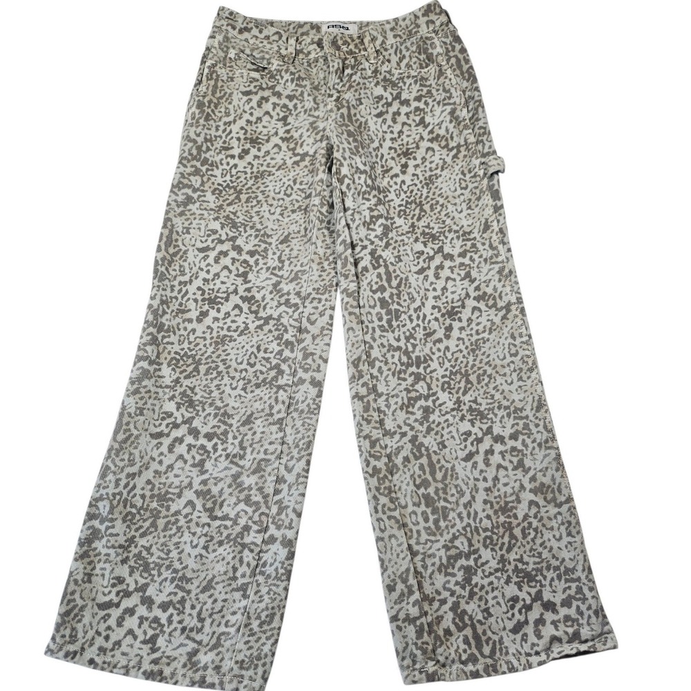 RSQ Baggy Carpenter Pants Womens 25 Leopard Print Wide Leg Cotton Denim Utility